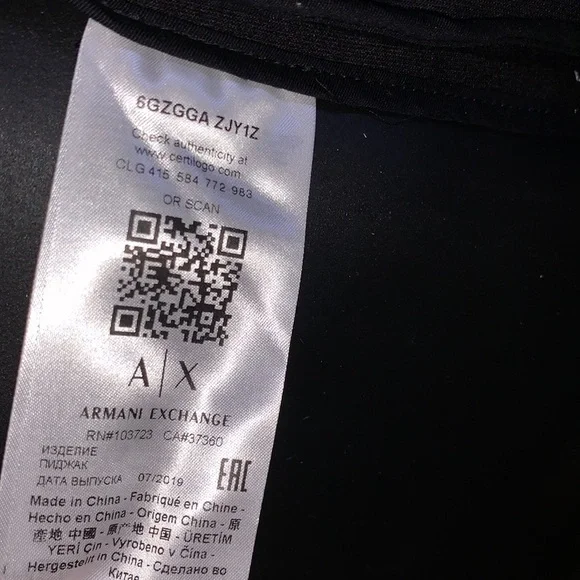 NWT AX Armani Exchange black blazer sweatshirt -S